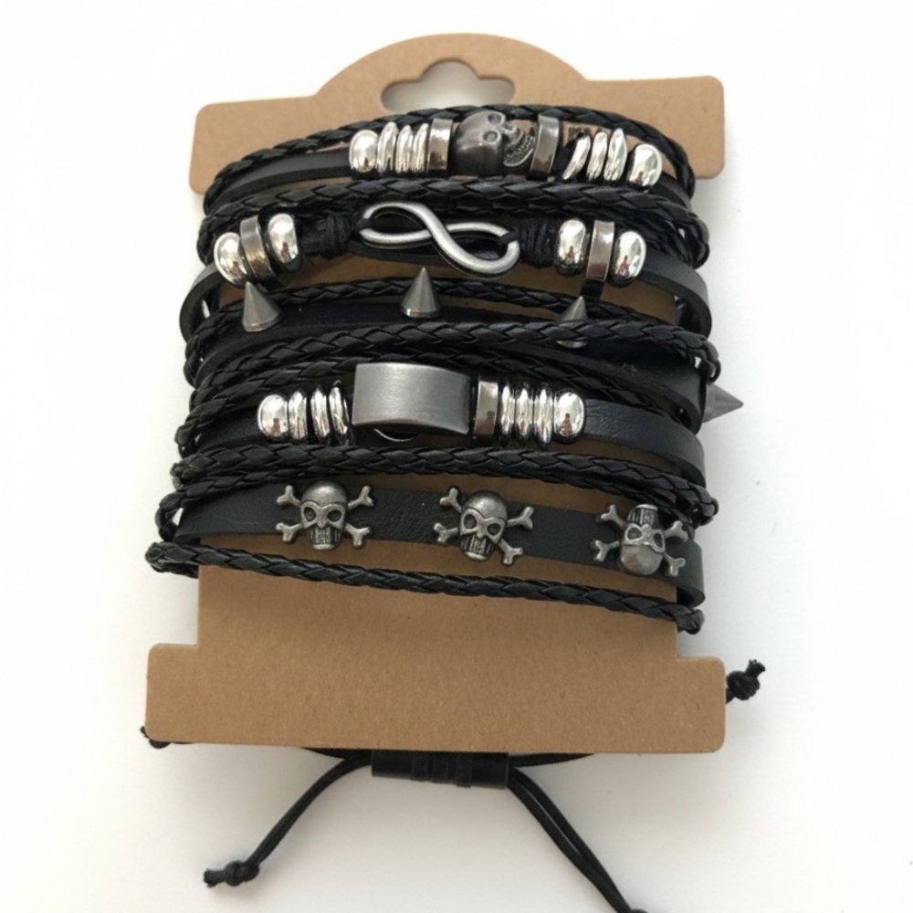 Black and Silver Skull Bracelet Set